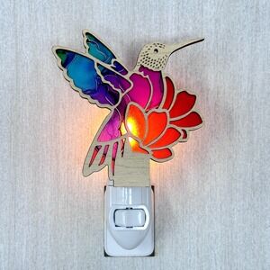 Hummingbird Wood Laser Cut Nightlight Colorful Alcohol Ink Art Plug In Lamp